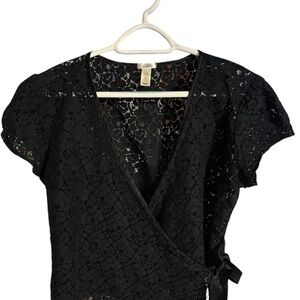 Old Navy Black Lace Wrap Blouse
